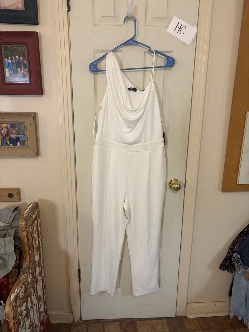 Express White Draped Cowl Neck Jumpsuit